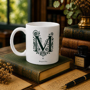 Tasse mit Linolschnitt-Buchstabe M und personalisi