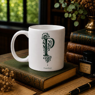 Tasse mit Linolschnitt-Buchstabe P und personalisi