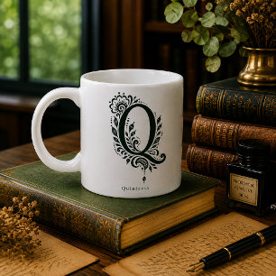 Tasse mit Linolschnitt-Buchstabe Q und personalisi