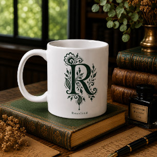 Tasse mit Linolschnitt-Buchstabe R und personalisi
