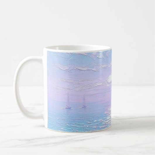Tasse mit Meereslandschaftsdruck (Links)