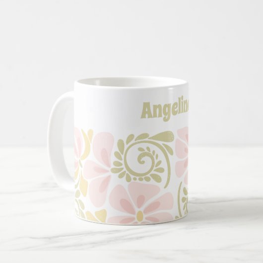 Tasse mit modernem Blumendesign. (Vorderseite Links)