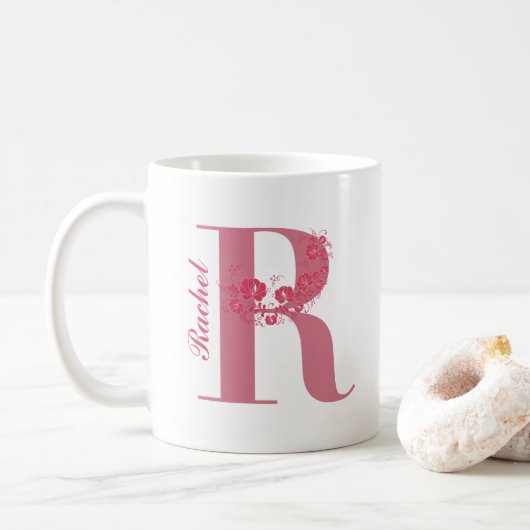 Tasse mit Monogramm Floral Letter R (Mit Donut)