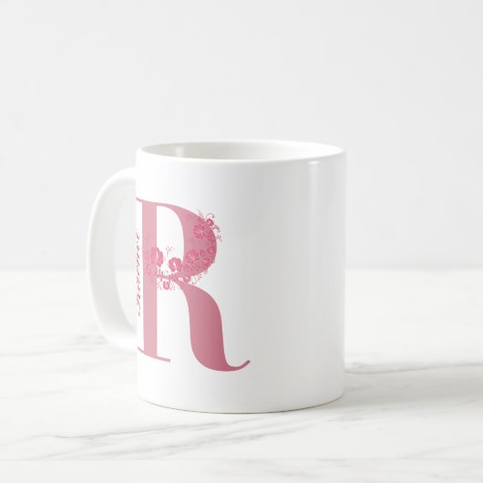 Tasse mit Monogramm Floral Letter R (Vorderseite Links)