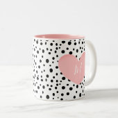 Tasse mit Monogramm rosa Herz und Punkte (VorderseiteRechts)