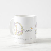 Tasse mit Monogramm und Bedeutung des Namens Drew (Vorderseite Links)
