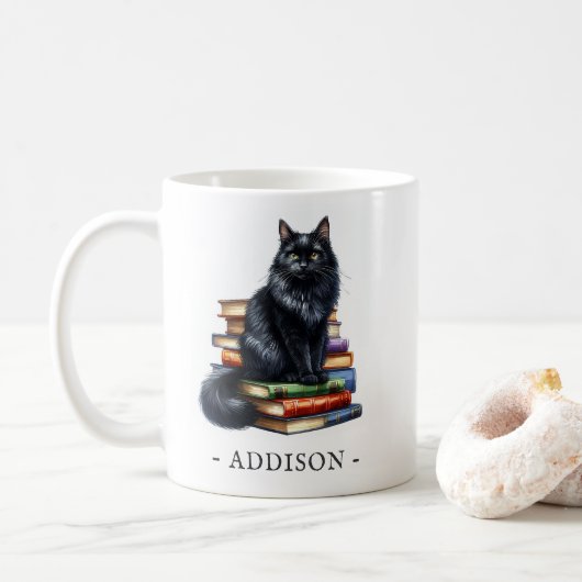 Tasse mit Name und Schwarzer Katze (Mit Donut)