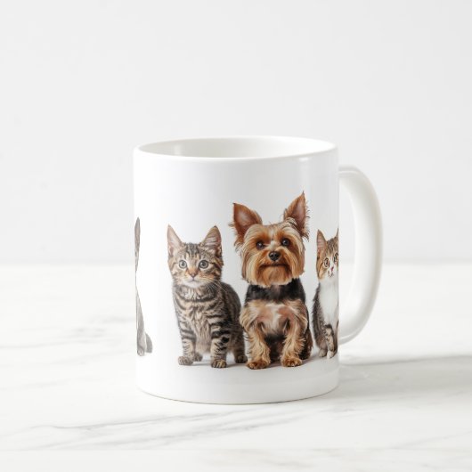 Tasse mit Niedlichen Kätzchen und Welpen (VorderseiteRechts)