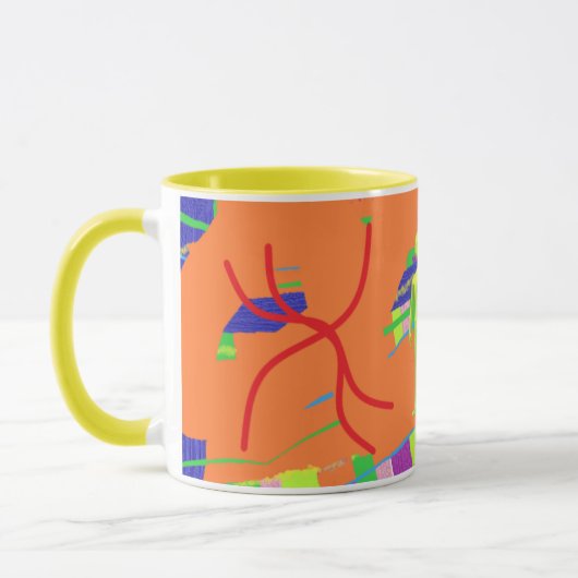Tasse mit orangefarbenem Logo (Links)