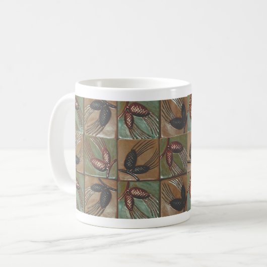 Tasse mit Pinecone Fliesendesign (Vorderseite Links)