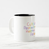 Tasse mit positivem Energie-Zitat (Vorderseite Links)