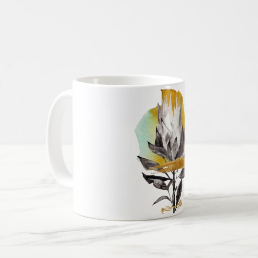 Tasse mit Protea-Blume mit Gold (Vorderseite Links)