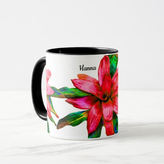 Tasse mit Red Bromeliad Blume (Vorderseite Links)