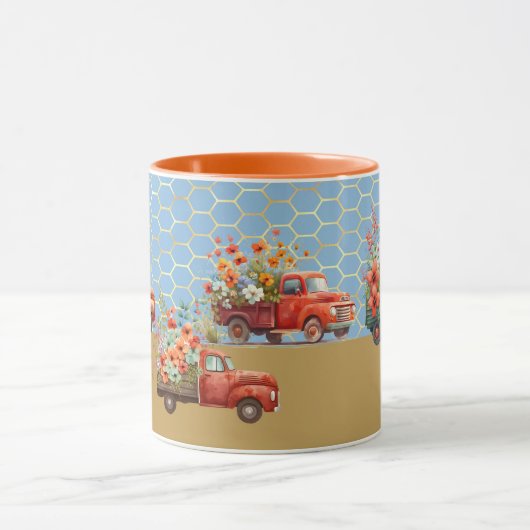 Tasse mit Red Trucks & Blume (Zentrum)