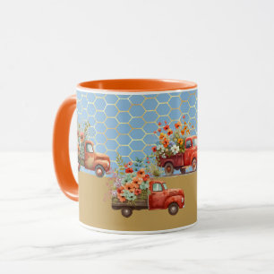 Tasse mit Red Trucks & Blume