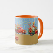 Tasse mit Red Trucks & Blume (VorderseiteRechts)