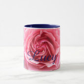 Tasse mit rosa Rose mit blauer Ordnung (Zentrum)