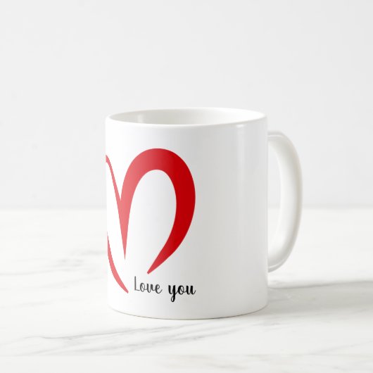 Tasse mit rotem Herzen für Valentinstag (VorderseiteRechts)