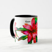 Tasse mit roter Bromelienblüte (Vorderseite Links)