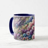 Tasse mit sanften lila, rosa und gelben Blumen (Vorderseite Links)