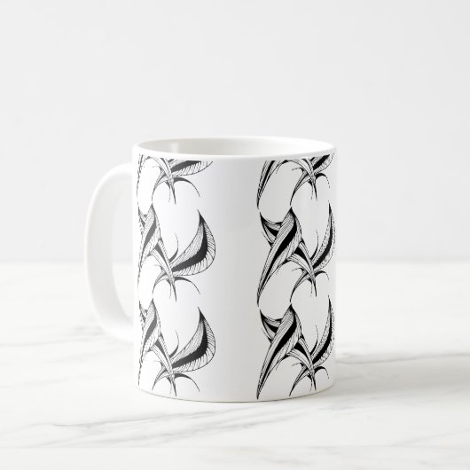 Tasse mit Schwarz-Weiß-Design (Vorderseite Links)