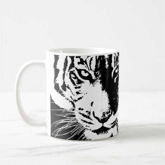 Tasse mit Schwarzweiss-Drucktiger (Links)