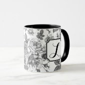 Tasse mit Schwarzweißrosen (VorderseiteRechts)