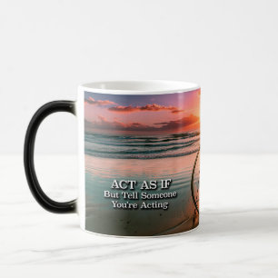 Tasse mit Slogan zum Thema Erholung bei Sonnenaufg