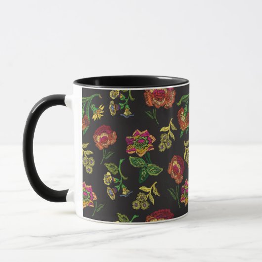 Tasse mit Stickerei - Blume auf schwarzem Hintergr (Links)
