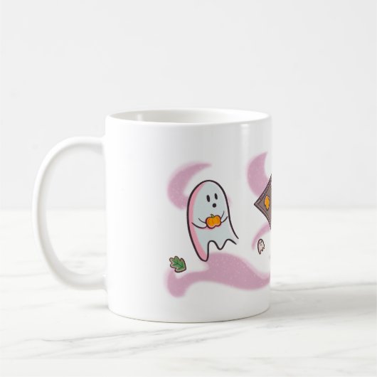 Tasse mit süßen Geistern die Kekse essen (Links)