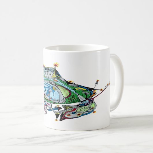 Tasse mit weißem Kaffee mit Raumschiff Art 1 A.1 (VorderseiteRechts)