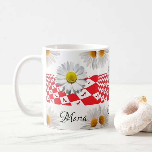 Tasse mit weißer Daisy Rot (Mit Donut)