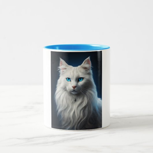 Tasse mit weißer Katze mit blauen Augen (Mittel)