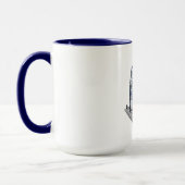 Tasse mit zeichn eines Skizzenhauses mit blauem Da (Links)