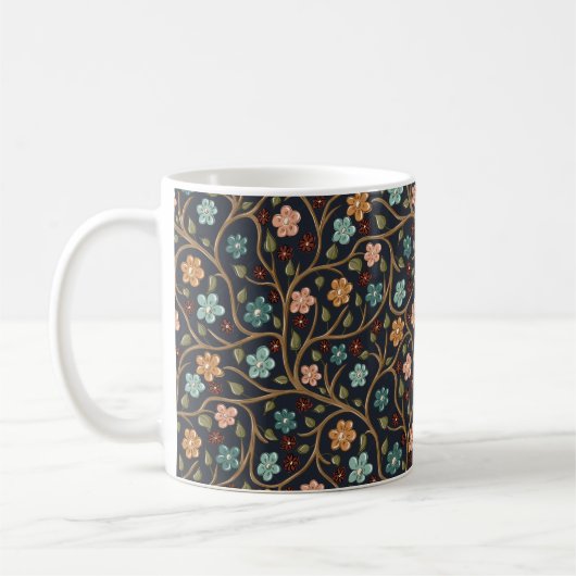 Tasse mit Zweigen und Blumen (Links)