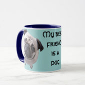 Tasse "Mops" blau (Vorderseite Links)