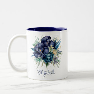 Tasse Navy Blue und Aquamarin Floral Individuelle
