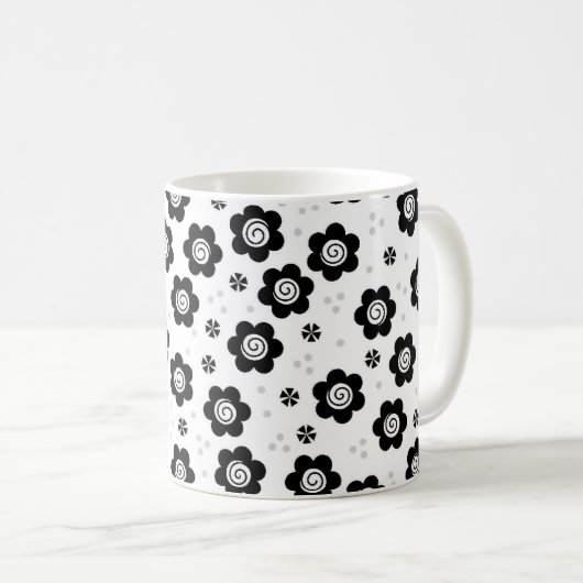 Tasse niedlicher Schwarz-weißer Blume (VorderseiteRechts)