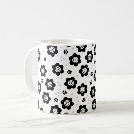 Tasse niedlicher Schwarz-weißer Blume (Vorderseite Links)