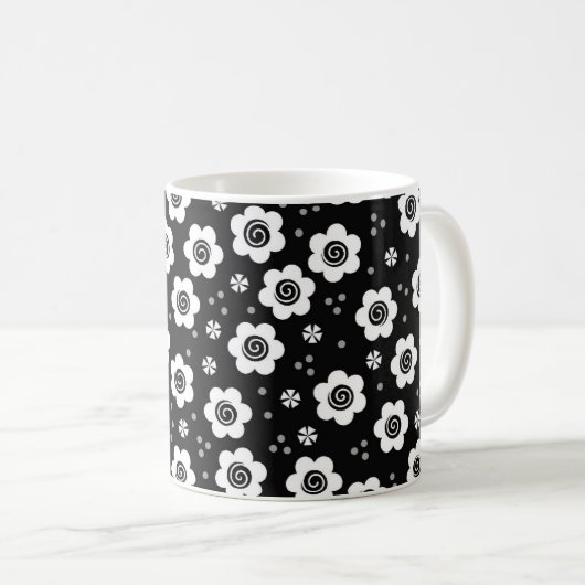 Tasse niedlicher Schwarz-weißer Blume (VorderseiteRechts)