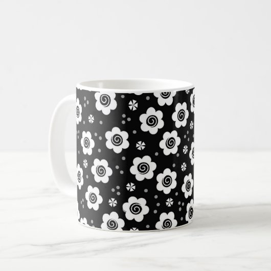 Tasse niedlicher Schwarz-weißer Blume (Vorderseite Links)