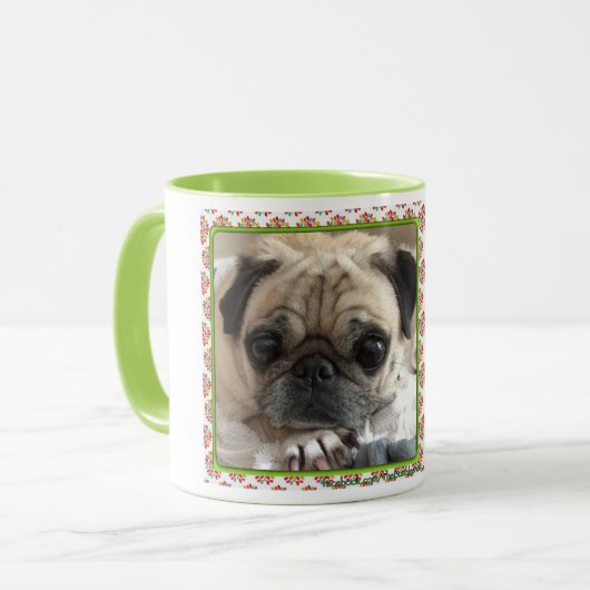 Tasse ohne Knochen: Mops/Rettung ist Liebe (Vorderseite Links)