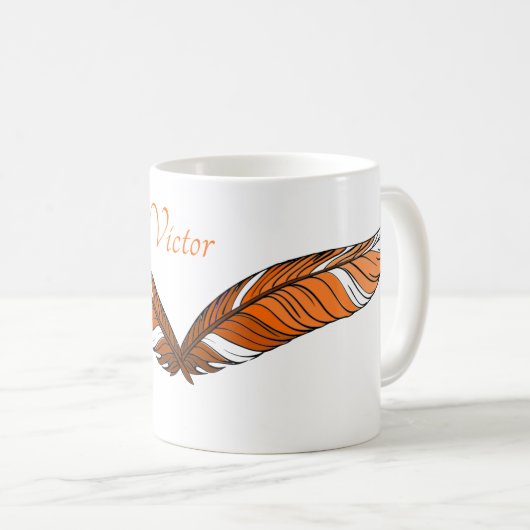 Tasse - Orange Feathers und Name (VorderseiteRechts)