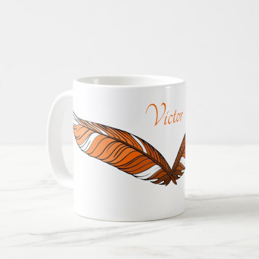Tasse - Orange Feathers und Name (Vorderseite Links)