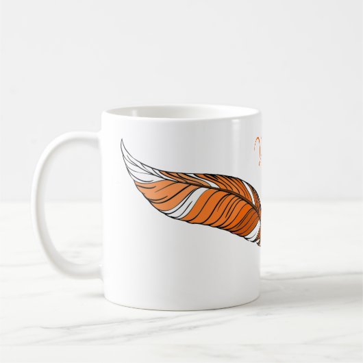 Tasse - Orange Feathers und Name (Links)
