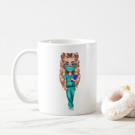 Tasse personalisiert Chic Nurse (Blonde Hair) (Mit Donut)