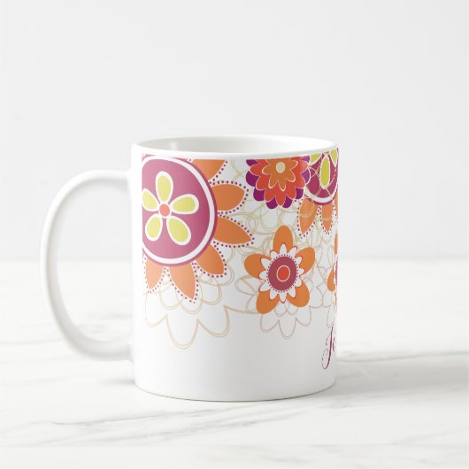 Tasse personalisiert geometrischer Retro-Blume (Links)