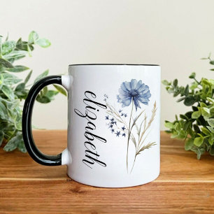 Tasse personalisierter Name mit Watercolor Blue Bl