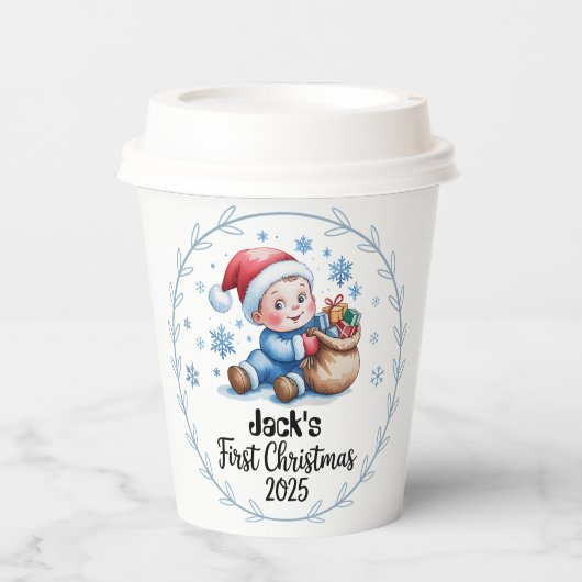 Tasse Personalisiertes Baby's First Christmas Part Pappbecher (Vorderseite)