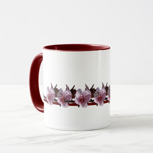Tasse - Pflaumenblüten auf der Maroon-Linie (Vorderseite Links)